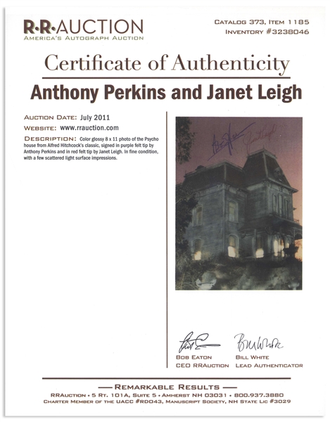Anthony Perkins and Janet Leigh Signed 8'' x 11'' Photo of the ''Psycho'' House